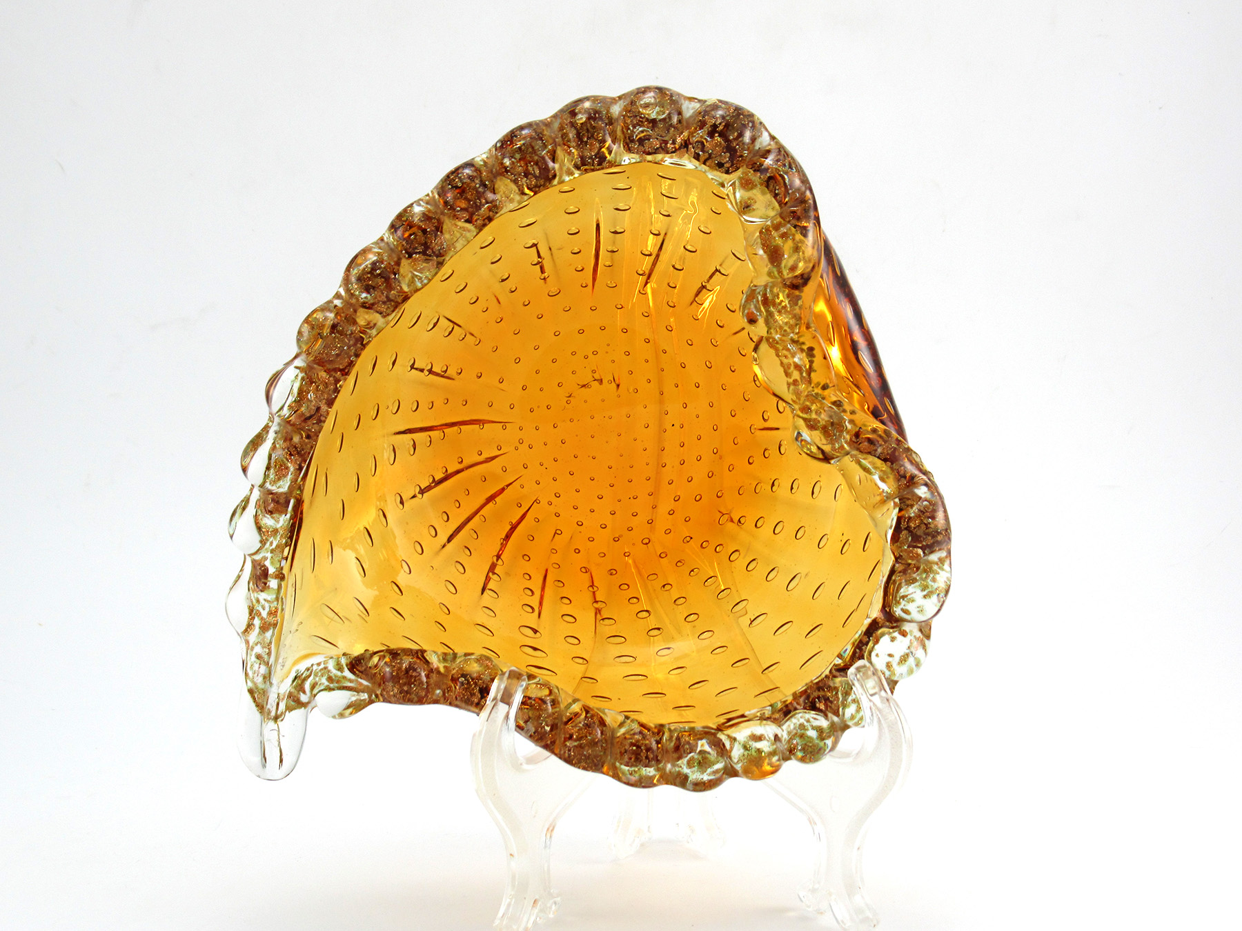 Mid-Century Venetian Art Glass Bubbles and Gold Bowl