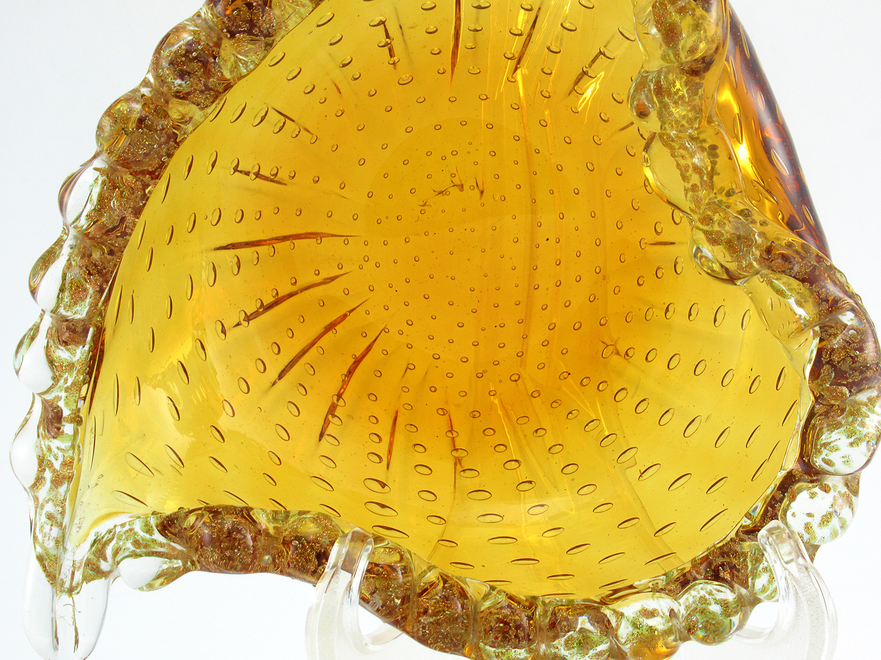 Mid-Century Venetian Art Glass Bubbles and Gold Bowl - Image 3