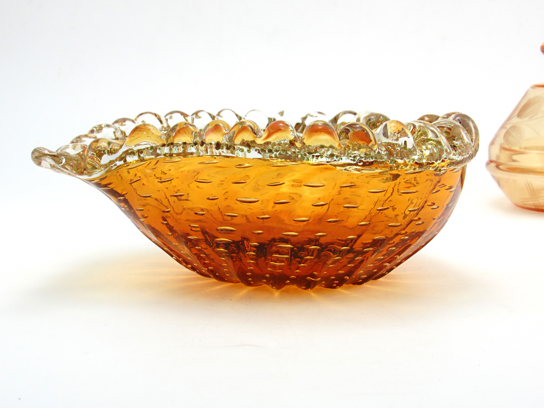 Mid-Century Venetian Art Glass Bubbles and Gold Bowl - Image 2