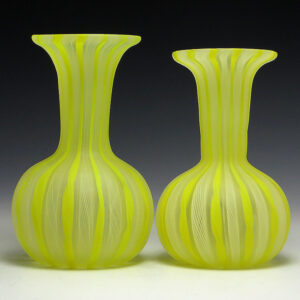 Zanfirico Filigree Glass Vintage Hand Blown Venetian Vanity Vase Set