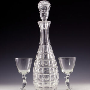 Antique Crystal Decanter Block Thumbprint Pattern Grand Size