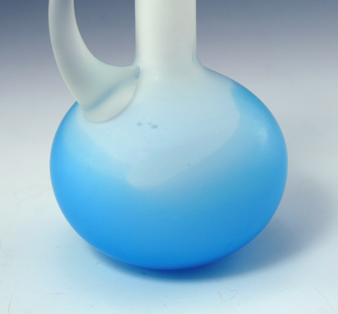 Art Glass Ewer Satin Blueberry and Cream Handblown - Image 5