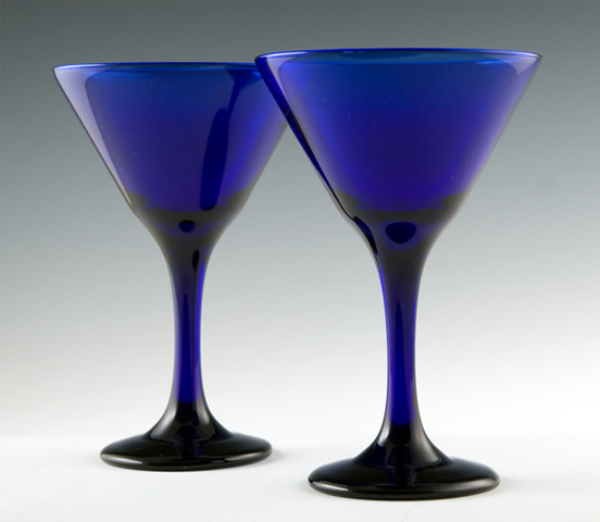 Blown Cobalt Blue Libbey Cocktail Stem Pair