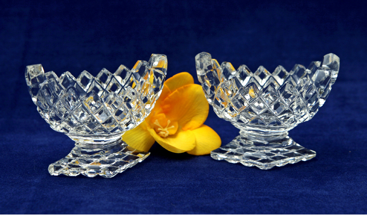 Brilliant Diamond Waffle Cut Crystal Salt Cellar Set