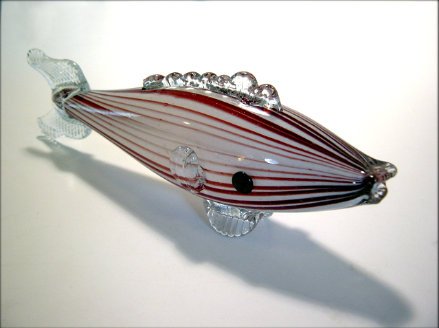 Candy Striped Fish Figurine Romanian Art Glass
