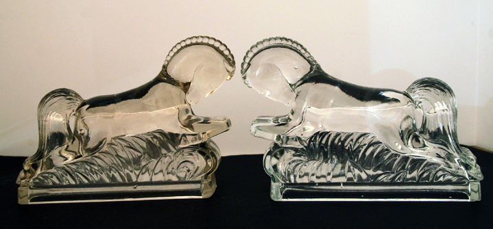 Charging Warhorse Depression Glass Bookend Set