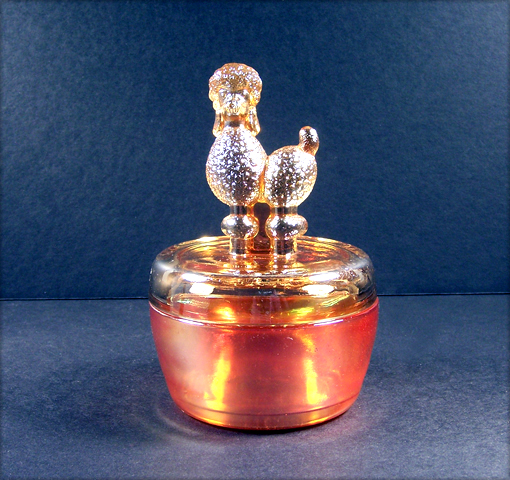 Covered Depression Glass Poodle Jar