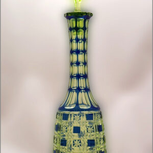 Cut Crystal Vaseline & Cobalt Bohemian Decanter