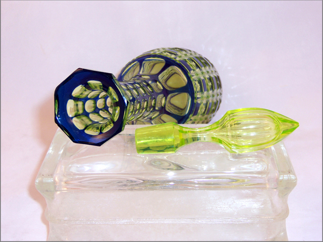 Cut Crystal Vaseline & Cobalt Bohemian Decanter - Image 4