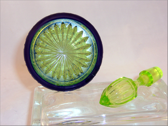 Cut Crystal Vaseline & Cobalt Bohemian Decanter - Image 6