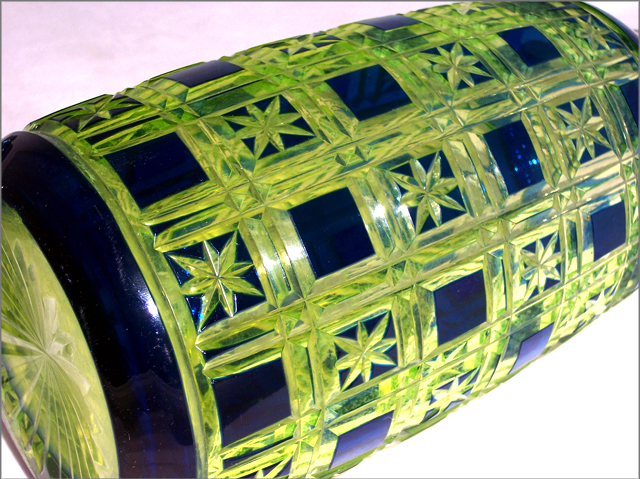 Cut Crystal Vaseline & Cobalt Bohemian Decanter - Image 7