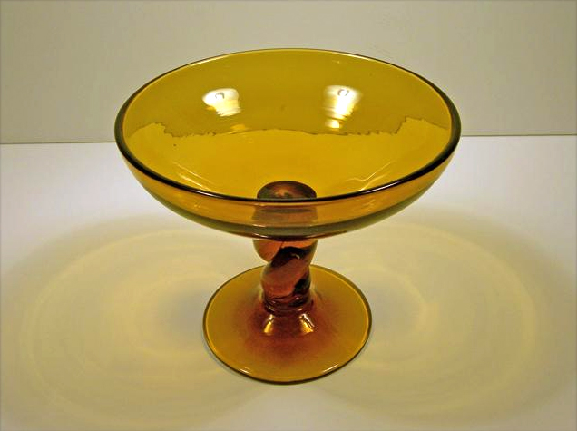 Dark Amber Twisted Stem Vintage Glass Compote by Blenko - Image 3
