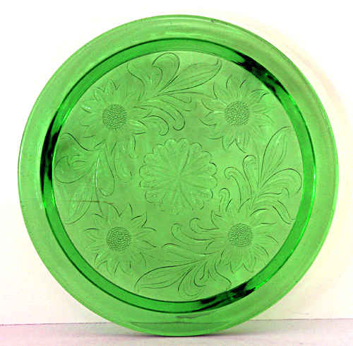 Depression Vaseline Glass Cake Plate by Jeannette