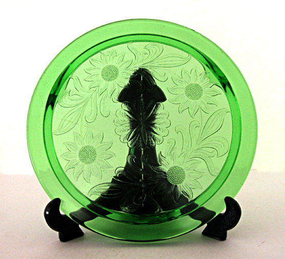 Depression Vaseline Glass Cake Plate by Jeannette - Image 2