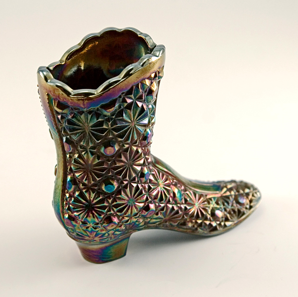 Fenton Art Glass Boot in Black Carnival Signed