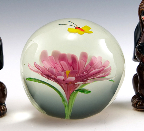 Butterfly And Flower Art Glass Paperweight With Brass Stand - Image 4