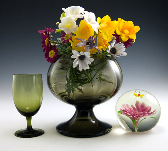 Butterfly And Flower Art Glass Paperweight With Brass Stand - Image 6