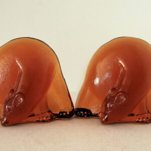 Glowing Amber Art Glass Bookends Polar Bears