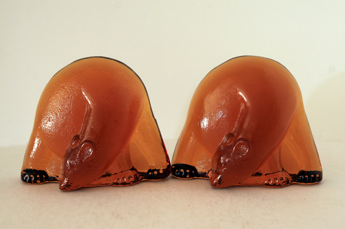 Glowing Amber Art Glass Bookends Polar Bears