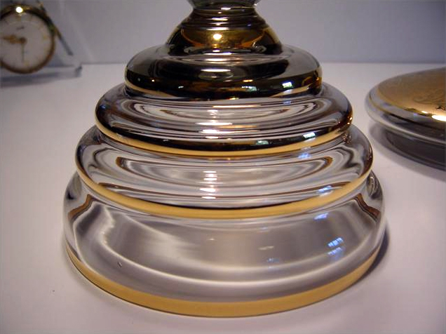 Gold & Etch on Smoke Glass Compote - Image 5