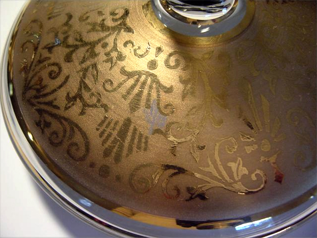 Gold & Etch on Smoke Glass Compote - Image 6