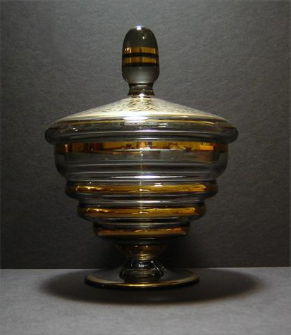 Gold & Etch on Smoke Glass Compote - Image 7