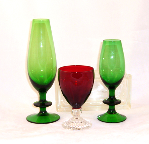 Green Atomic Style Blown Glass Vase Set - Image 2