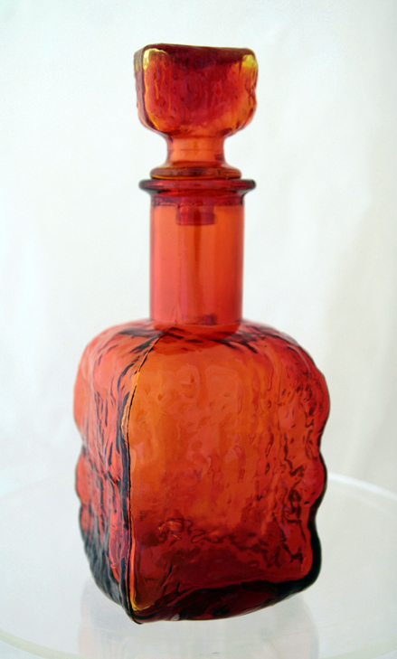 Retro Bark Glass Decanter in Hot Orange