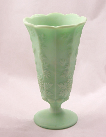 Jade green satin slag glass vase