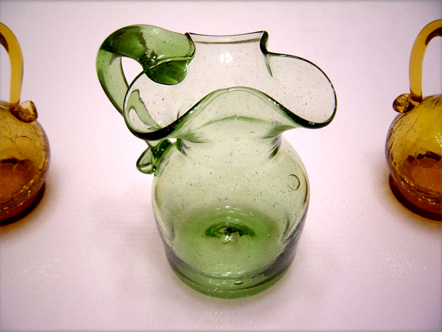 Jamestown Glass Green Seeded Milk Jug