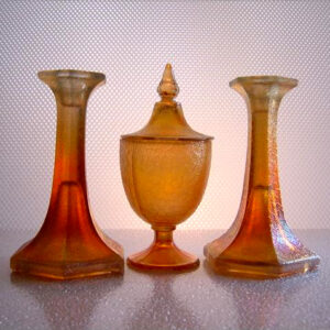 Craquelle Candlestick Holders - Jeannette Depression Glass