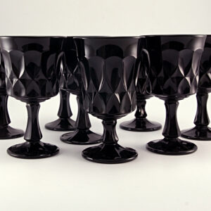 Retro Vintage Black Glass Goblets Set of 8