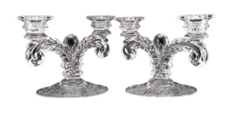 Cambridge Rose Point Etched Martha Candelabra_Set, circa1930’s–1940’s.
