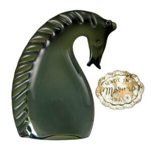Stylized Horse Head Glass Sculpture with Label