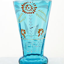 Hand blown and enameled tall Victorian glass tumbler.