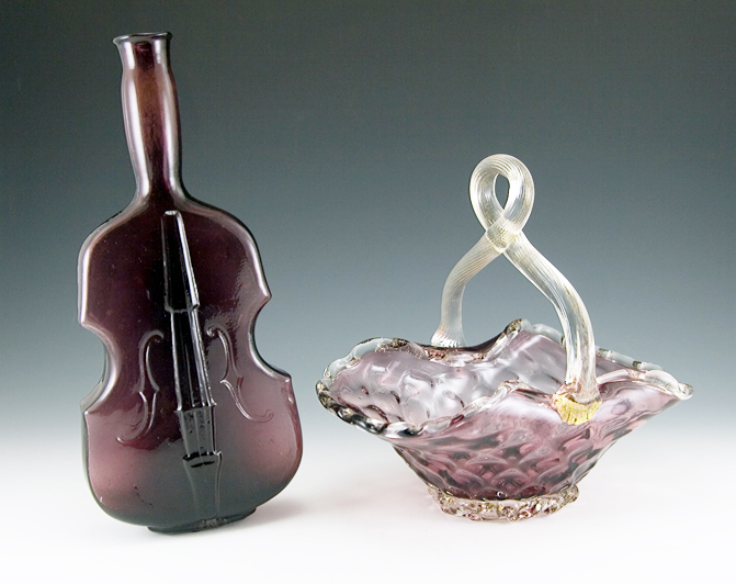 Nice dark amethyst that intensifies with the varying thickness of the glass.