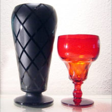 Scarce black satin and gloss Kimberly pattern. It is hand blown with a pontil mark.