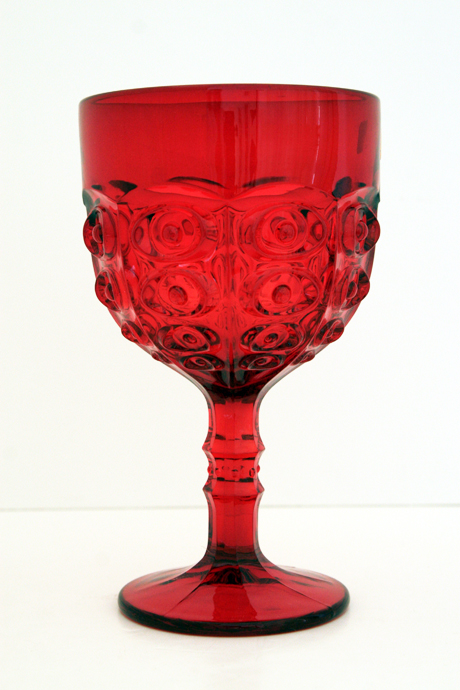 Viking Art Glass Yesteryear #1806 giant ruby chalice with label.