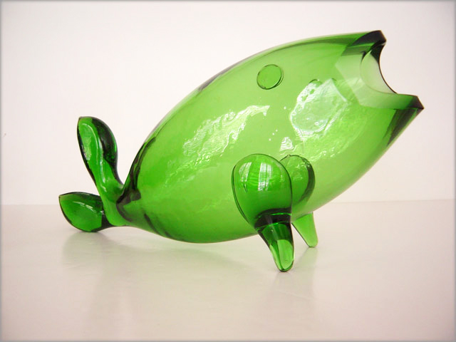 Blenko Art Glass #971M Huge Hand Blown Fish Vase.