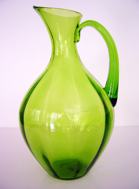 Blenko Art Glass #991 optic paneled hand blown pitcher.