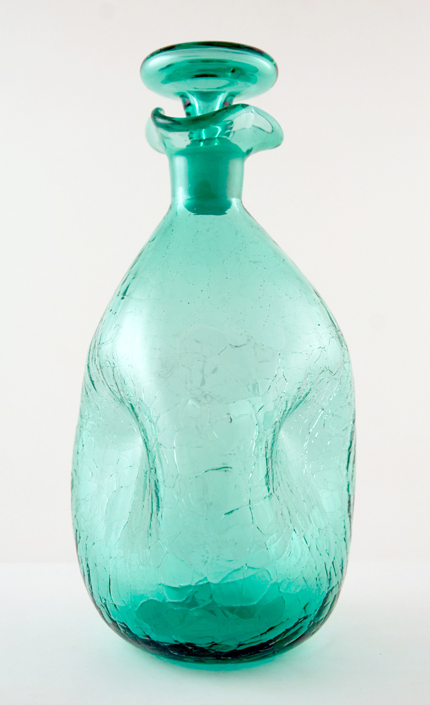 Hand blown Blenko decanter with original stopper in Sea Green.