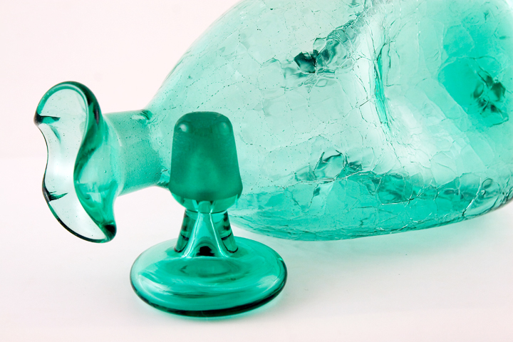 Blenko Art Glass original part #49 pinched crackle glass decanter, designed in the late 1940's.