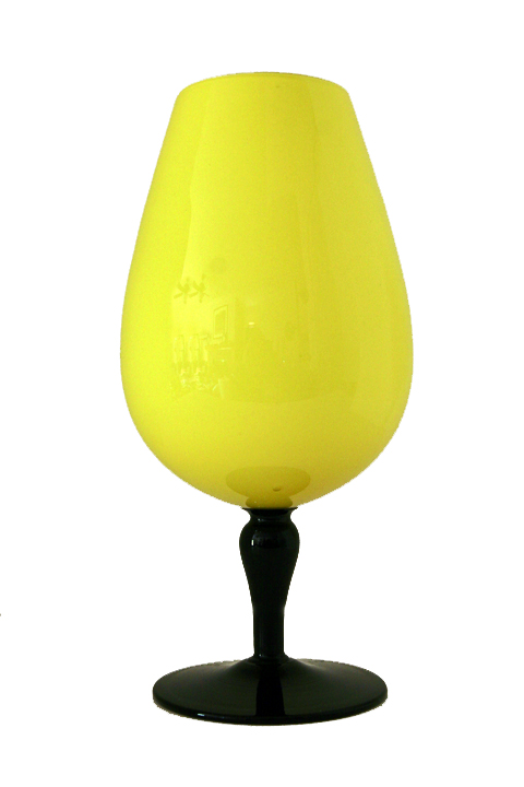 Vintage art glass in cased lemon yellow and opaque black, tango style.