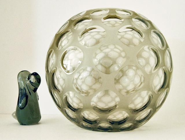 Optic moulded ball vase designed by Max Kannegiesser for Borske Sklo in 1959.