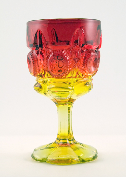 Kanawha Bull's Eye #818 amberina wine goblet.