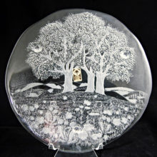 Deeply carved 3-dimensional country church scene.