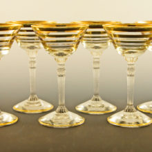 Set of six gold ringed crystal stemware by Central Glass Works, cataloged stem number 1470, circa 1920's-1930's.