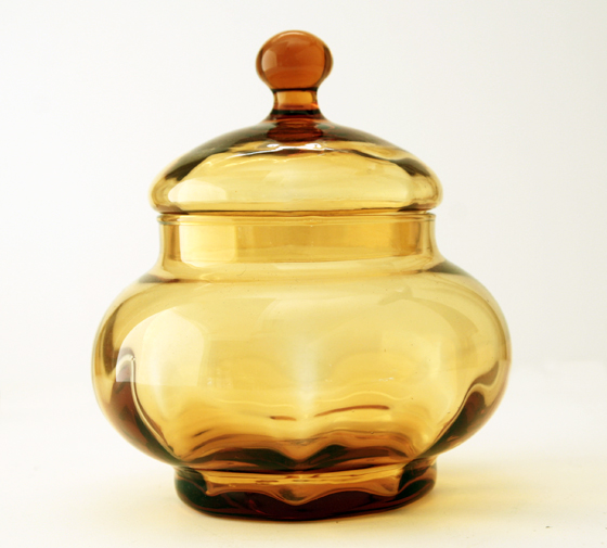 Blown optic glass covered jar.