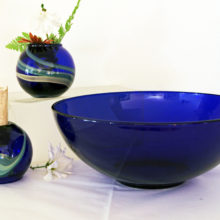Cobalt Blue Art Glass Bowl & Candle Vases