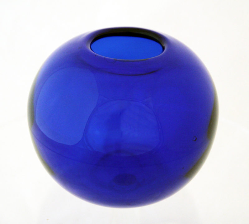 Cobalt Blue Ball Vase & Matching Ashtray - Retro Art Glass